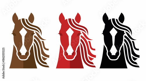 Stylized Horse Head Silhouette Vector – Brown, Red, Black Profiles with Flowing Manes for Equestrian Branding, Logos, and Minimalist Animal Design Projects