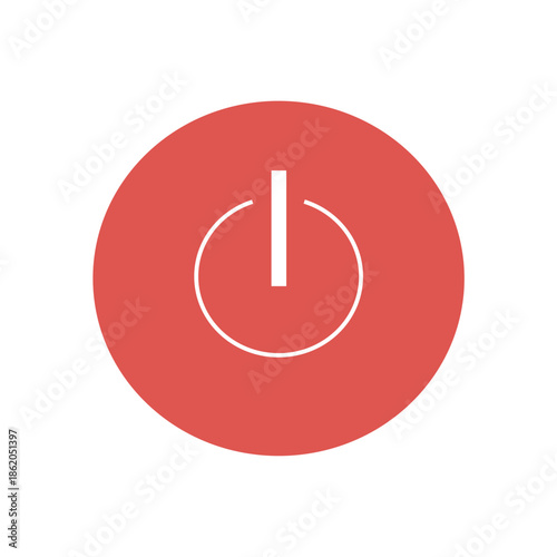 Power Button Symbol or Start Icon on Red Circular Background (Simbol Tombol Power atau Ikon Start dengan Latar Belakang Lingkaran Merah)