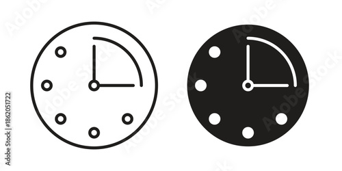 Time quarter past icons vector. Line and glyph design with editable stroke