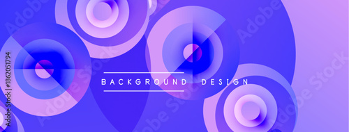 Abstract purple design features overlapping circles. Gradient shades create depth, modern aesthetic. Text reads background design.