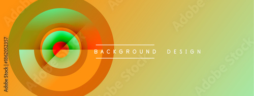 Abstract colorful circles overlap, creating dynamic visual effect. Gradient background complements design elements. Modern aesthetic.