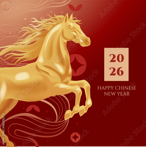 Chinese New Year 2026 Year of the Horse Red Gold Social Media Post