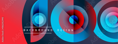 Abstract colorful circles overlap. Red, blue hues dominate design. Modern background features gradient transitions, dynamic composition.