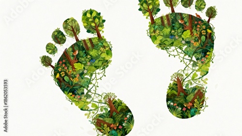 Footprints filled with forest and wildlife