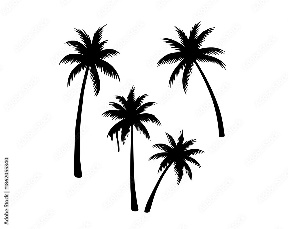 Obraz premium Minimal watercolor palm tree vector set with gentle breeze and tropical calm
