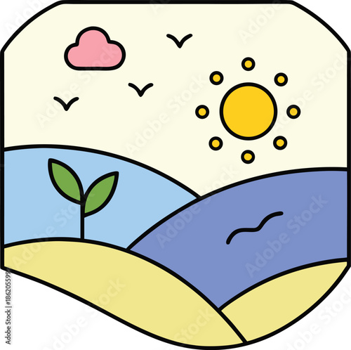 Linear icon with natural grain shading