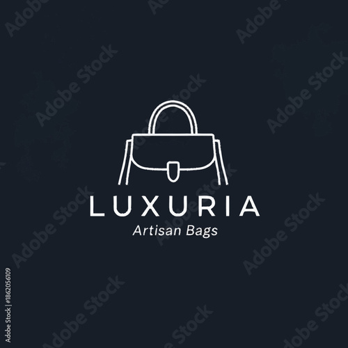 Minimalist line art logo for Luxuria Artisan Bags featuring a stylish handbag icon on a dark background.