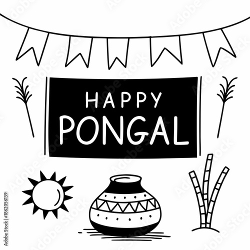 Happy Pongal Festival Greeting Text Vector