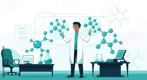 Scientist exploring molecular structures in a modern laboratory setting with advanced technology