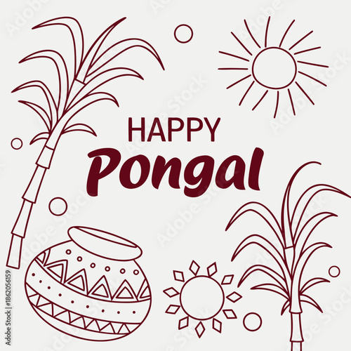 Happy Pongal Festival Greeting Text Vector