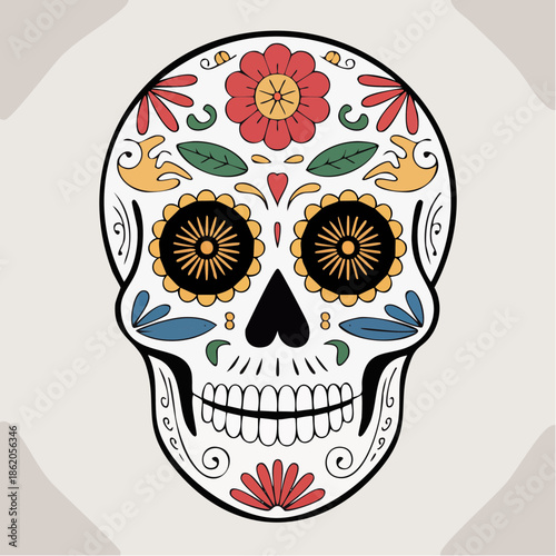 Calavera sugar skull - day of the dead 2D vector illustration