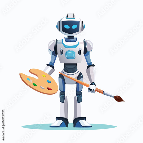 Artist robot 2D vector illustration character