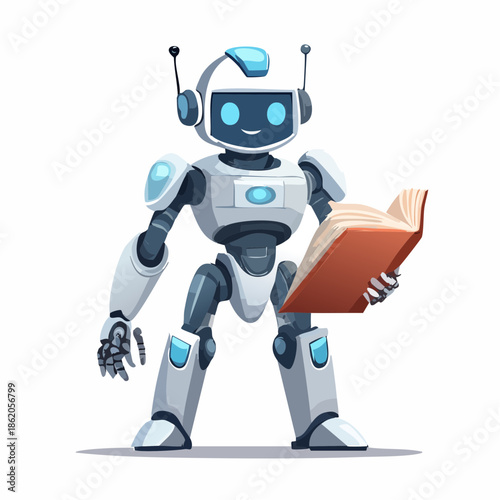 Author reader librarian robot 2D vector illustration character