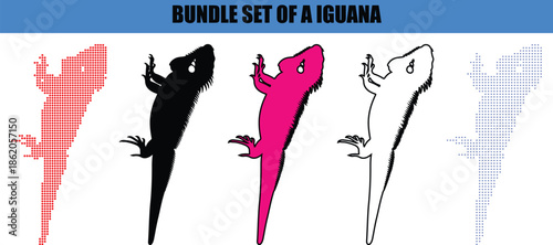 Modern abstract iguana design using dots and thin lines, geometric lizard silhouette contour for minimalist home decor, high-quality vector for biology digital projects.