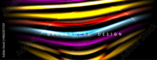 Abstract vibrant lines create dynamic background. Colors blend, forming modern design element. Brightness contrasts against dark space.