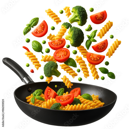 Wallpaper Mural Colorful Fusilli Pasta with Fresh Vegetables Tossed in Frying Pan Torontodigital.ca