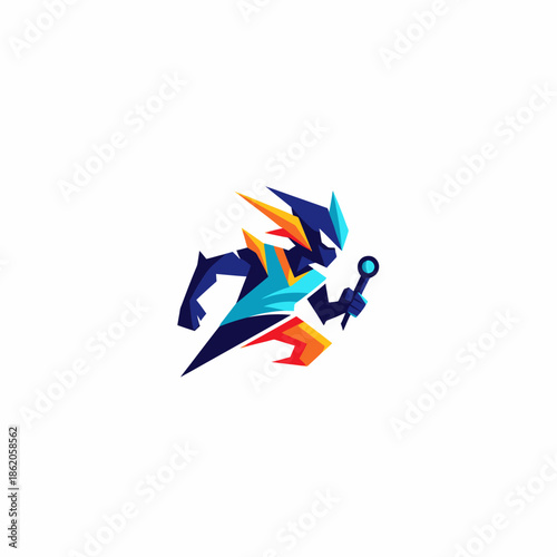 Abstract Colorful Running Man Logo Design.