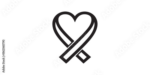 Heart shaped cancer ribbon solid icon, charity concept. Vector graphics. Cancer cure ribbon tape sign on white background, style mobile or design.
