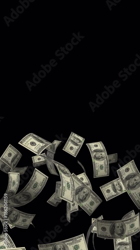 Money explosion falling cash dollar bills currency finance wealth alpha channel 4k video