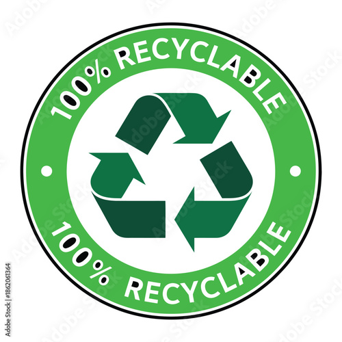 eco-friendly recyclable symbol 100 percent green vector illustration isolated on white sustainable packaging product badge environmental conservation and eco design.