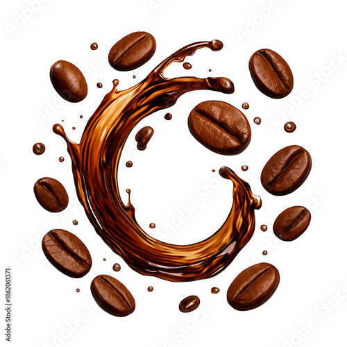 Wallpaper Mural Coffee Splash Forming Letter C with Roasted Coffee Beans Torontodigital.ca