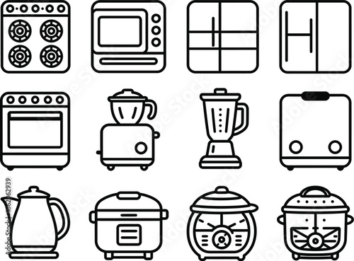 Collection of Kitchen Appliances Line Icons.