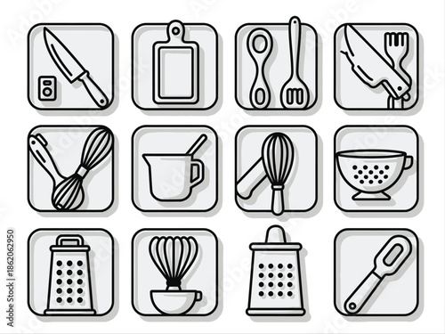 Kitchen Utensils Icons Set Collection Illustration.