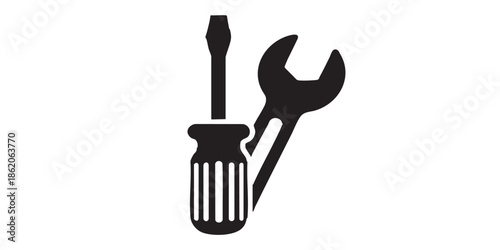 Screwdriver with wrench solid icon, repair service concept. Vector graphics. Repair tools sign on white background, style mobile or design.
