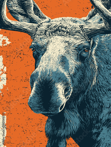 Expressive Wildlife Poster of a Moose in a Contemporary Art Style