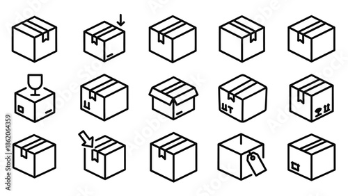 Collection of Various Cardboard Box Illustrations.