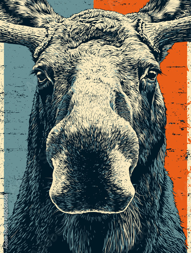 High Contrast Moose Graphic Design with Vintage Distressed Texture
