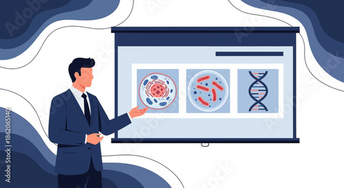 Visual Presentation of Biological Concepts with Presenter Demonstrating Scientific Research Findings
