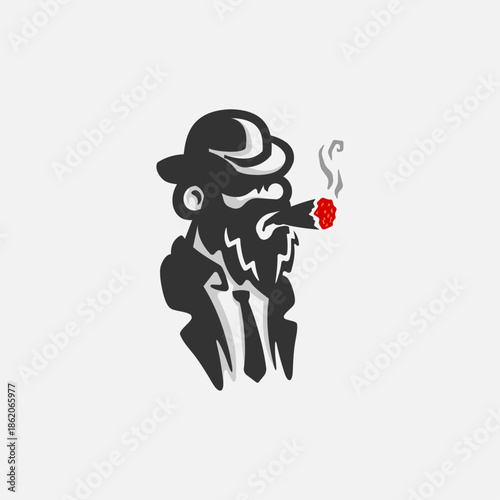 Cartoon illustration of a bearded gentleman in a fedora smoking a cigar vector