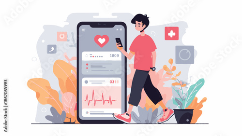 Young Man Actively Tracking Health and Fitness Goals on a Modern Mobile Application for a Digitally Enhanced Healthy Lifestyle Journey