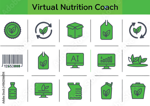 eco packaging outline icon set vector illustration including sustainable logistics recycling symbols for environmentally friendly delivery and green product transportation design.