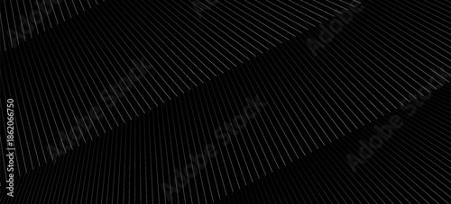 Modern abstract background featuring thin white lines forming a dynamic wave pattern on a black background. Minimalist geometric design suitable for technology, digital art, motion graphics, wallpaper