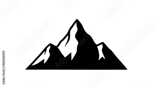 Majestic mountain range silhouette with sharp peaks against a pristine white background isolated on white background, Vector