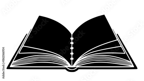 An open book with fanned pages, symbolizing education, knowledge, and literary exploration isolated on white background, Vector