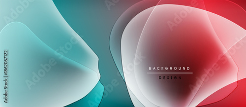 Abstract gradients blend, creating fluid shapes. Colors shift from teal to red. Minimalist text reads background design. Modern aesthetic.