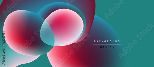 Abstract circles overlap, creating vibrant color gradients. Teal, pink hues dominate design. Minimalist text reads background design.