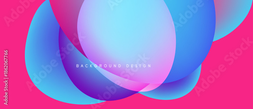 Abstract fluid shapes overlap, creating vibrant gradients. Pink background complements blue, purple hues. Text reads background design.