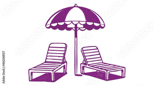 Relaxing Beach Chairs With Umbrella Illustration