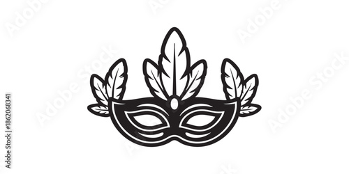 Festival mask with feathers solid icon, tropical voyage concept. Vector graphics. Carnival event vintage mask, anonymity sign on white background, style mobile or design..