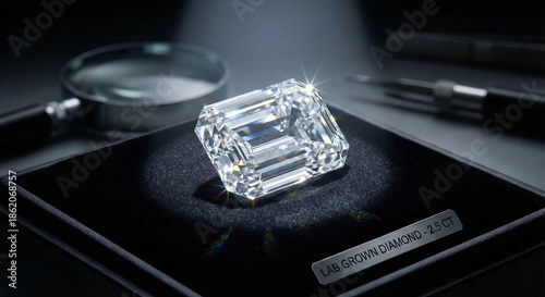 Lab Grown Diamond Reflects Light in Jewelry Display Case