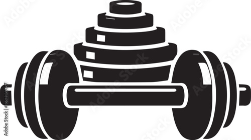 Silhouette of barbell with stacked weight plates on transparent background