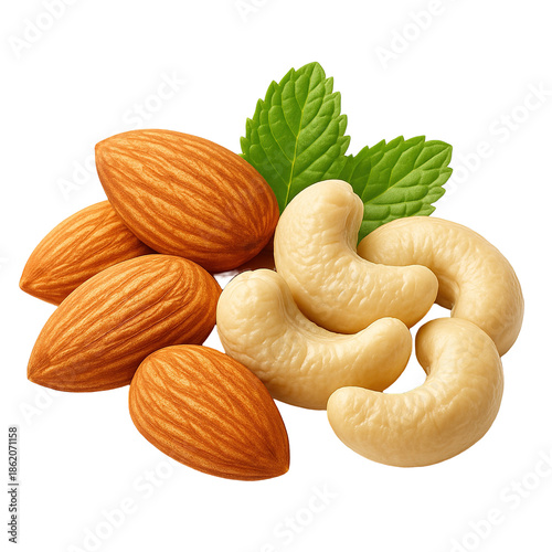 Wallpaper Mural Almonds and Cashew Nuts with Fresh Mint Leaves Torontodigital.ca