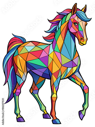 Horse real, full body , Stained Glass Style , rainbow color