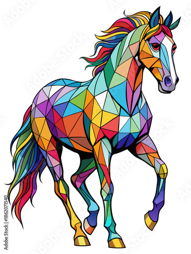 Horse real, full body , Stained Glass Style , rainbow color