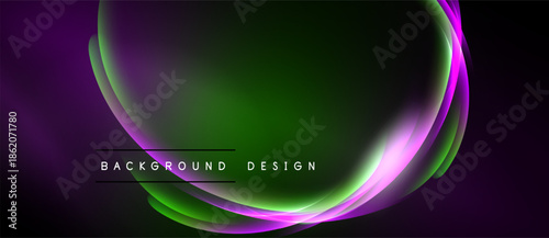 Abstract background features vibrant purple, green hues. Smooth curves create dynamic, flowing effect. Text reads background design.
