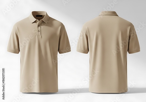 Beige Polo Shirt Mockup - Front and Back View on White.